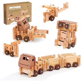 jovi-mindly Wooden Building Blocks Car Set Toddler Boy Toys (101 pcs) with Storage Bag, Educational Classic Wooden Blocks for Toddlers Ages 3+ Boys and Girls,Truck/Excavator,FSC Certified