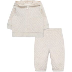 Little Me Simply Essential Solids Gender Neutral Organic Cotton Blend Quilt Hoodie and Pant Set, 3 Months - 12 Months