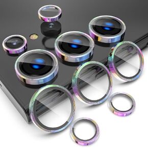 SQMCase Design for Galaxy S24 Ultra Camera Lens Protector Ring, 9H Tempered Glass Camera Cover Protection,Individual Aluminum Alloy Lens Ring Cover for Samsung Galaxy S24 Ultra (Colorful)