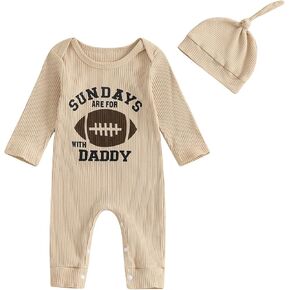 SAYOO Newborn Baby Football Outfit Sundays Are for Football with Daddy Ribbed Romper Jumpsuit Fall New Coming Home Clothes