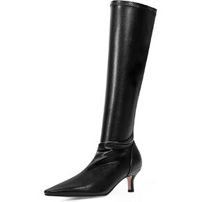 Women's Sexy kitten Heel Knee High Boots Stiletto Heel Square Toe Slip On Thigh High Boots
