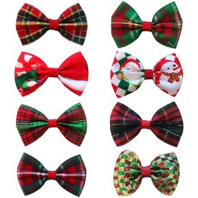 8Pcs Christmas Bow Hair Clips Cute Small Bow Clips Santa Claus Bow Alligator Clips Colorful Hair Bow Clip Xmas Hair Pins Bowknot Baby Girl Woman Hair Accessories for Christmas Party