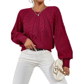 Dokotoo Women's Pullover Sweater Casual Long Sleeve Crewneck Loose Cable Knit Chunky Jumper Tops
