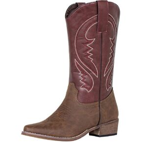 SheSole Cowboy Boots for Women Wide Calf Cowgirl Western Boots Embroidered Country Boots Pointed Toe Brown