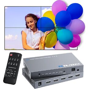 Video Wall Controller with 12 Modes, HDMI or USB-C 4K Input TV Wall Controller, TV Wall Processor, 180° Rotation, Audio, and IR Remote,2x2,1x2,1x3,1x4,2x1,3x1,4x1, 4 tv Screens in Wall Display