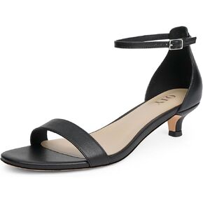 Genuine Leather Kitten Heels for Women Heeled Sandals Round Toe Strappy Low Heels Dress Shoes