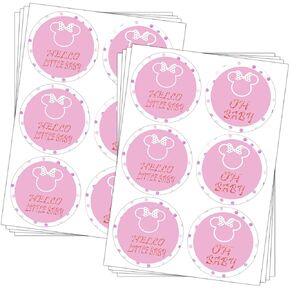 Oh Baby Stickers Baby Girl Shower Favors Labels, 2 Inch Minni Head Thank You Labels Little Baby Stickers for Party Favors, Envelope Seals & Goodies Bag.(120 pcs)