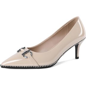 Eldof Women's Kitten Heel Pumps Pointed Toe Slip On Buckle Strap Low Heel Beaded Pumps Shoes2.5 Inches
