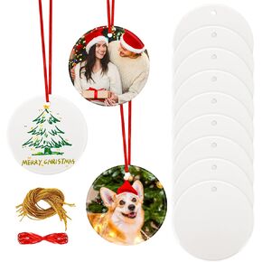Joyclub 35 Pcs 3'' Sublimation Ornament Blanks MDF Sublimation Christmas Ornaments Bulk Round Double Sided Ornaments for Personalized Xmas Tree Ornament Home Decor DIY Crafts