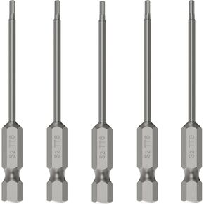 5PCS T10 Magnetic Tamper Proof Torx Screwdriver Bits, 1/4 Inch Hex Shank 3.9 Inch Length S2 Steel Security Drill Torx Head Drill Screw Driver Tools(100mm Long, Star 6 Point)