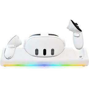 Tilted Nation Oculus Quest 3 Charging Dock - Fast Magnetic Charging with Rechargeable Controller Batteries - Meta Quest 3 Docking Station - 12 RGB Modes - VR Meta Quest 3 Accessories for Organization
