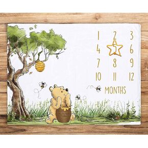 Classic Winnie Monthly Milestone Blanket, Soft Silk Touch Photo Blanket, Baby Blanket, Newborn Baby Growth Backdrop