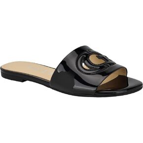 Guess Women's Tashia Flat Sandal, Black Patent 002, 5.5