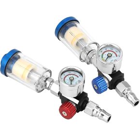 QWORK 1/4 Inch Air Adjusting Regulator Valve with Pressure Gauge and Water Trap Filter (2 Set) - Oil Separator, Water Pressure Regulator for Air Compressors & Pneumatic Tools