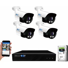 GW Security 8 Channel 4K NVR H.265 8MP Fulltime Color Night Vision Security Camera System with 4 UltraHD 4K IP Two-Way Audio Outdoor PoE Security Cameras, Smart AI Human Detection