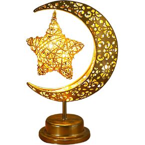 Moon Table Lamp Half Moon Light Metal Ramadan Star Lamp Lunar Lamp Battery Operated Decorative Lamp Eid Decorations Moon Night Light, Moon Light for Kids