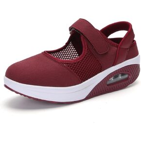Women's Mesh Air Cushion Mary Jane Shoes Classic Round Toe Adjustable Hook and loop Non-Slip Nurse Walking Shoes Summer Lightweight Breathable Sneakers