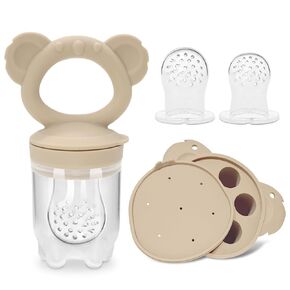 Koala Baby Feeder Set, Silicone Baby Fruit Feeder with Koala Freezer Tray – Safely Introduce New Foods, Teething Relief – Perfect for Breast Milk & Self-Feeding for Babies & Infants (Power Rose)