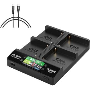 Accsoon Toprig BC-01 PD 100W 4-Channel LCD Display NP-F Battery Charger with Power Detection, Under-Voltage Battery Activation for Sony NP-F970 NP-F750 NP-F550 Battery-100w PD Adapter not Included