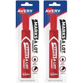 AVERY Marks-A-Lot Permanent Markers, Regular Desk-Style Size, Chisel Tip, Water and Wear Resistant, 1 Red Marker (17887)