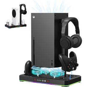 Cooling Stand for Xbox Series X/S Console with Controller Charging Dock and Headset Holder, Xbox Series Accessories, Cooler Station System