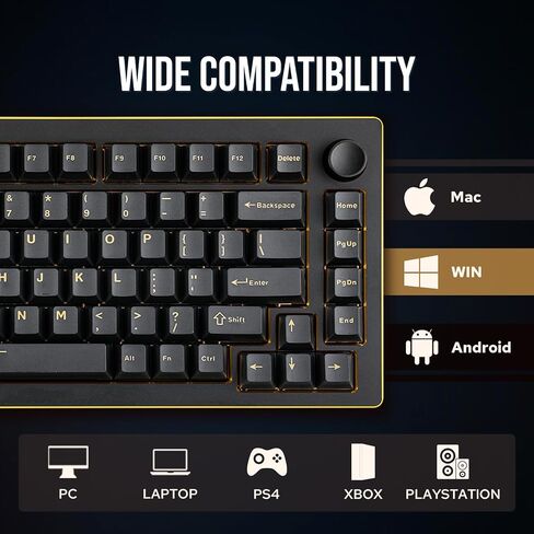 EPOMAKER Tide75 Upgraded QMK/VIA Wireless Gaming Keyboard, 75% Aluminum Mechanical Keyboard, Hot-Swap Creamy Keyboard with FR4 Plate, Bluetooth/2.4Ghz/USB-C, RGB Backlit, NKRO (Black) in Saudi Arabia