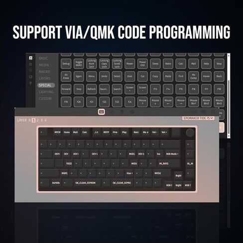 EPOMAKER Tide75 Upgraded QMK/VIA Wireless Gaming Keyboard, 75% Aluminum Mechanical Keyboard, Hot-Swap Creamy Keyboard with FR4 Plate, Bluetooth/2.4Ghz/USB-C, RGB Backlit, NKRO (Black) in Saudi Arabia