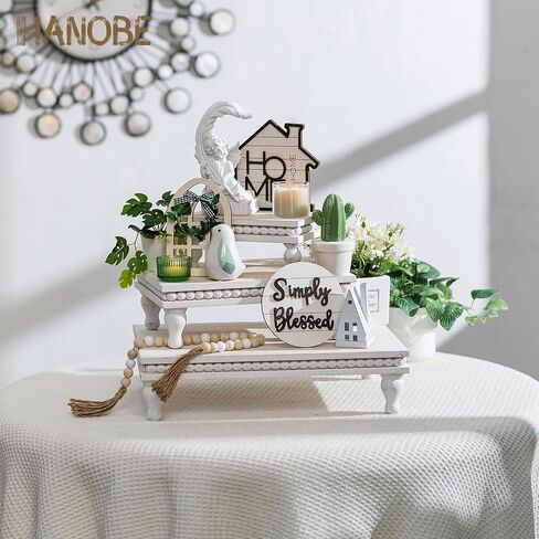 Hanobe خشبية العرض الناهضون الزخرفية: مجموعة من 3 الخشب الأسود الركيزة حامل طبقات صينية مستطيلة ديكور مزرعة لسطح الطاولة مكافحة الناهض خمر مع ديكور المطبخ مطرز in Kuwait