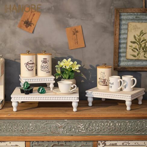 Hanobe خشبية العرض الناهضون الزخرفية: مجموعة من 3 الخشب الأسود الركيزة حامل طبقات صينية مستطيلة ديكور مزرعة لسطح الطاولة مكافحة الناهض خمر مع ديكور المطبخ مطرز in Kuwait