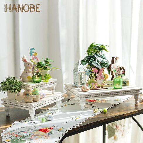 Hanobe خشبية العرض الناهضون الزخرفية: مجموعة من 3 الخشب الأسود الركيزة حامل طبقات صينية مستطيلة ديكور مزرعة لسطح الطاولة مكافحة الناهض خمر مع ديكور المطبخ مطرز in Kuwait