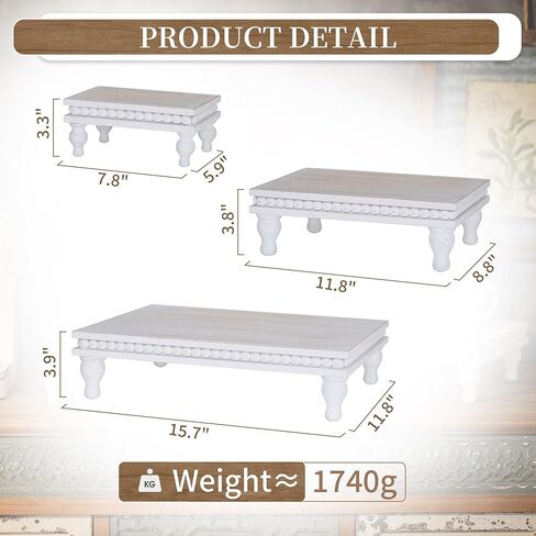 Hanobe خشبية العرض الناهضون الزخرفية: مجموعة من 3 الخشب الأسود الركيزة حامل طبقات صينية مستطيلة ديكور مزرعة لسطح الطاولة مكافحة الناهض خمر مع ديكور المطبخ مطرز in Kuwait