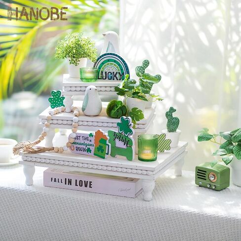 Hanobe خشبية العرض الناهضون الزخرفية: مجموعة من 3 الخشب الأسود الركيزة حامل طبقات صينية مستطيلة ديكور مزرعة لسطح الطاولة مكافحة الناهض خمر مع ديكور المطبخ مطرز in Kuwait