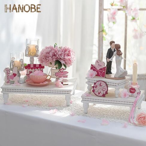 Hanobe خشبية العرض الناهضون الزخرفية: مجموعة من 3 الخشب الأسود الركيزة حامل طبقات صينية مستطيلة ديكور مزرعة لسطح الطاولة مكافحة الناهض خمر مع ديكور المطبخ مطرز in Kuwait