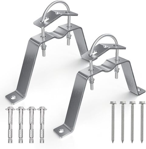 SUS304 Antenna Mount 12 Inch Stainless Steel Mast Wall Mount Clamp Windproof Antenna Mounting Bracket, Silver in Kuwait