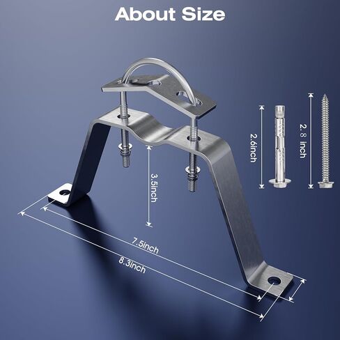 SUS304 Antenna Mount 12 Inch Stainless Steel Mast Wall Mount Clamp Windproof Antenna Mounting Bracket, Silver in Kuwait