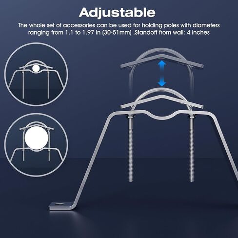 SUS304 Antenna Mount 12 Inch Stainless Steel Mast Wall Mount Clamp Windproof Antenna Mounting Bracket, Silver in Kuwait