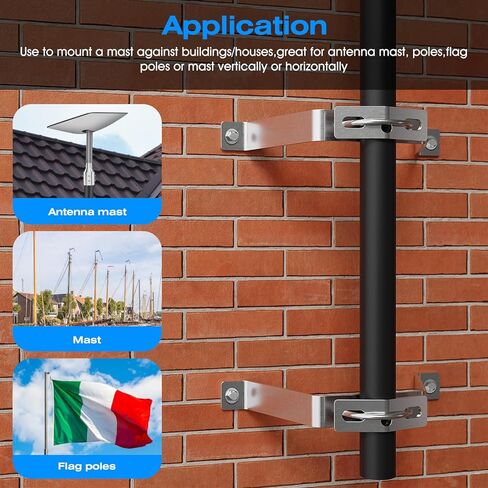 SUS304 Antenna Mount 12 Inch Stainless Steel Mast Wall Mount Clamp Windproof Antenna Mounting Bracket, Silver in Kuwait