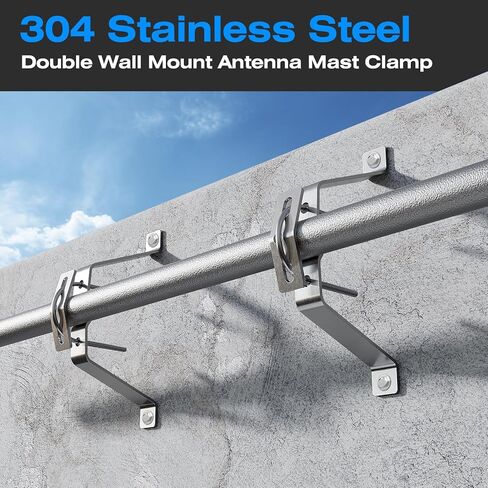 SUS304 Antenna Mount 12 Inch Stainless Steel Mast Wall Mount Clamp Windproof Antenna Mounting Bracket, Silver in Kuwait