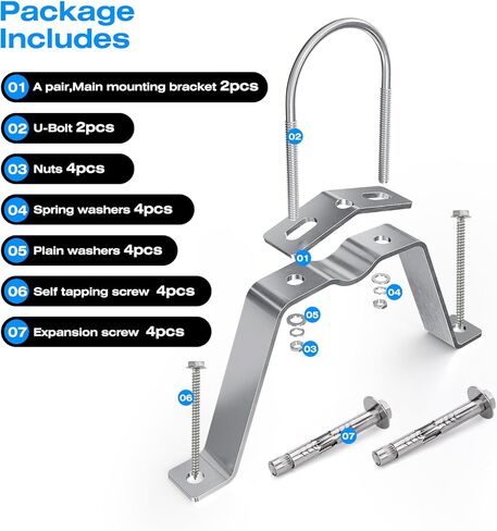 SUS304 Antenna Mount 12 Inch Stainless Steel Mast Wall Mount Clamp Windproof Antenna Mounting Bracket, Silver in Kuwait