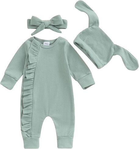 Ayalinggo Newborn Baby Boy Girl Coming Home Outfit Ribbed Romper Jumpsuit Side Zipped Bodysuit Preemie Clothes in Saudi Arabia