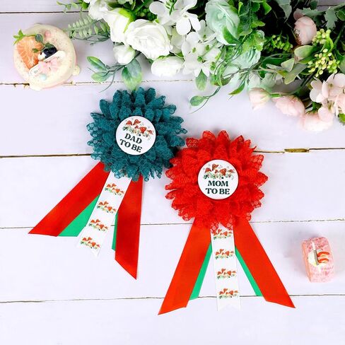 طقم وشاح الأمومة لاستحمام الطفل على شكل فطر - حزام بطن لحفلة استقبال المولود الجديد على شكل فطر وأمي ليكون وأبي ليكون دبابيس الصدار، أحمر وأخضر للآباء الجدد صور الحمل لوازم الحفلات in Kuwait