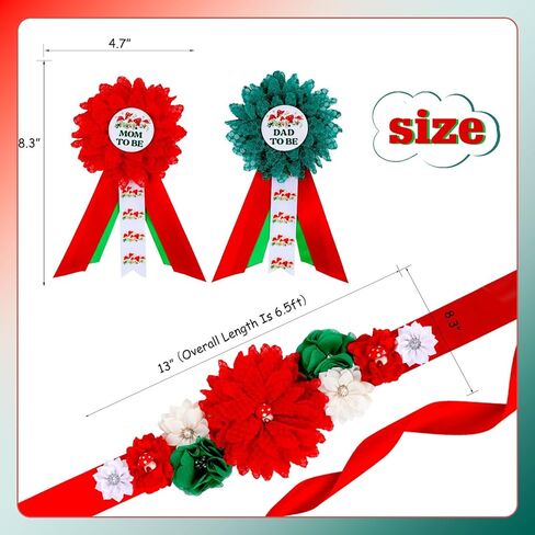 طقم وشاح الأمومة لاستحمام الطفل على شكل فطر - حزام بطن لحفلة استقبال المولود الجديد على شكل فطر وأمي ليكون وأبي ليكون دبابيس الصدار، أحمر وأخضر للآباء الجدد صور الحمل لوازم الحفلات in Kuwait