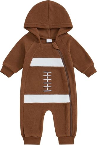Socutebabe Baby Boy Fall Outfit Baby Footall Romper One Piece Jumpsuits | Newborn Baby Football Outfit Football Long Sleeve Romper Jumpsuit One Piece Hooded Bodysuit Fall Clothes 0-18M in Saudi Arabia