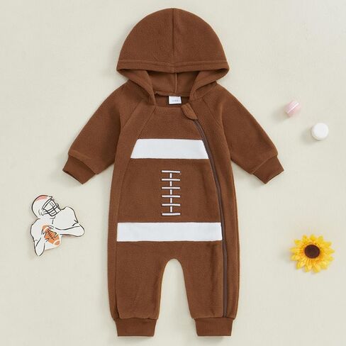 Socutebabe Baby Boy Fall Outfit Baby Footall Romper One Piece Jumpsuits | Newborn Baby Football Outfit Football Long Sleeve Romper Jumpsuit One Piece Hooded Bodysuit Fall Clothes 0-18M in Saudi Arabia