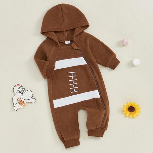 Socutebabe Baby Boy Fall Outfit Baby Footall Romper One Piece Jumpsuits | Newborn Baby Football Outfit Football Long Sleeve Romper Jumpsuit One Piece Hooded Bodysuit Fall Clothes 0-18M in Saudi Arabia