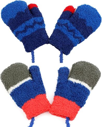 F Flammi 2 Pairs Toddler Fleece Mittens for Baby Boys Girls Winter Sherpa Lined Warm Knit Mittens Cartoon Kids Gloves in Saudi Arabia