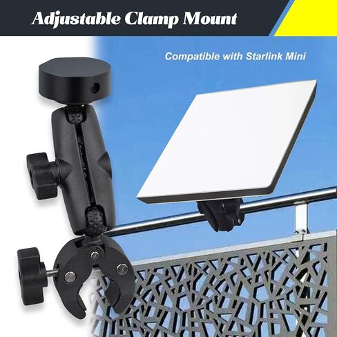 TERPINK حامل مشبك قابل للتعديل ومحول تركيب متوافق مع ملحقات Starlink Mini مشبك زاوية قابل للتعديل من سبائك الألومنيوم قوس محول لRV/اليخت/التخييم/الدرابزين/رف السقف/القطب (أسود) in Kuwait
