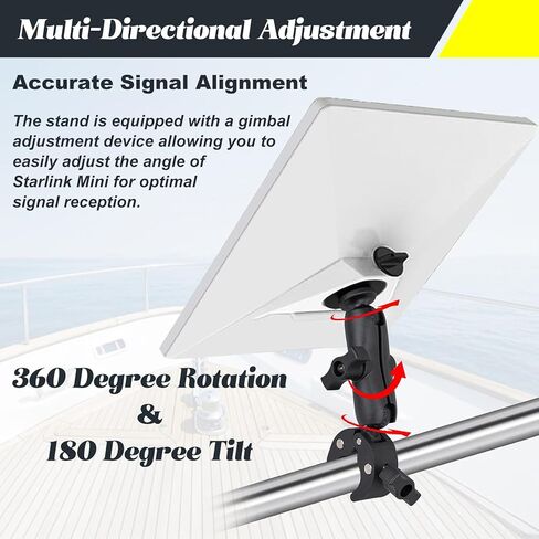 TERPINK حامل مشبك قابل للتعديل ومحول تركيب متوافق مع ملحقات Starlink Mini مشبك زاوية قابل للتعديل من سبائك الألومنيوم قوس محول لRV/اليخت/التخييم/الدرابزين/رف السقف/القطب (أسود) in Kuwait
