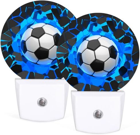Plug-in Led Night Light with Auto Dusk to Dawn Sensor for Boys Girls Room Decor, 3D Blue Soccer Ball Wall Lamp Nightlights for Hallway,Bedroom, Kids Room, Kitchen, Stairway, (0.5W, 2 Pack) in Saudi Arabia