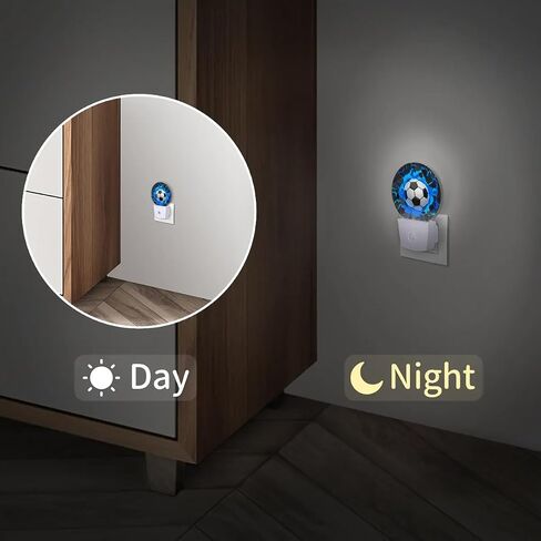 Plug-in Led Night Light with Auto Dusk to Dawn Sensor for Boys Girls Room Decor, 3D Blue Soccer Ball Wall Lamp Nightlights for Hallway,Bedroom, Kids Room, Kitchen, Stairway, (0.5W, 2 Pack) in Saudi Arabia